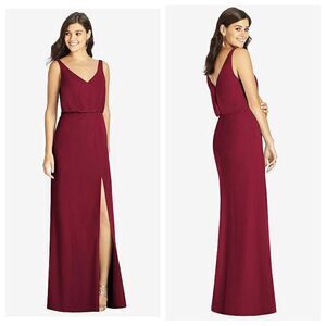 THREAD Bridesmaid Ines Chiffon Sleeveless Gown Burgundy Dessy Collection Size 18
